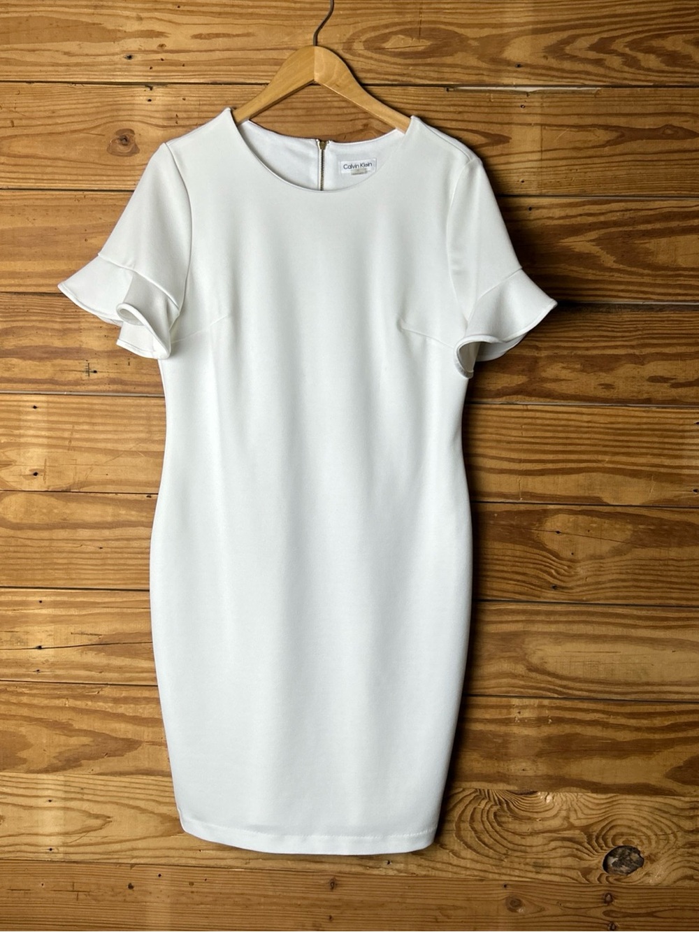 Calvin Klein White Flutter Sleeve Sheath Dress